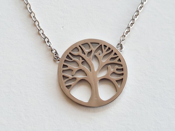 collier arbre de vie argenté acier inoxydable  chaine fine